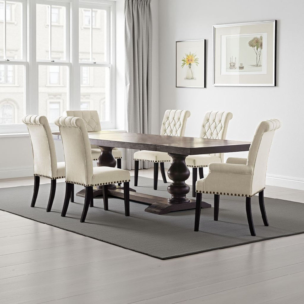 Phelly 7pc Dining Set | 95-123" Extendable Table | Beige Black