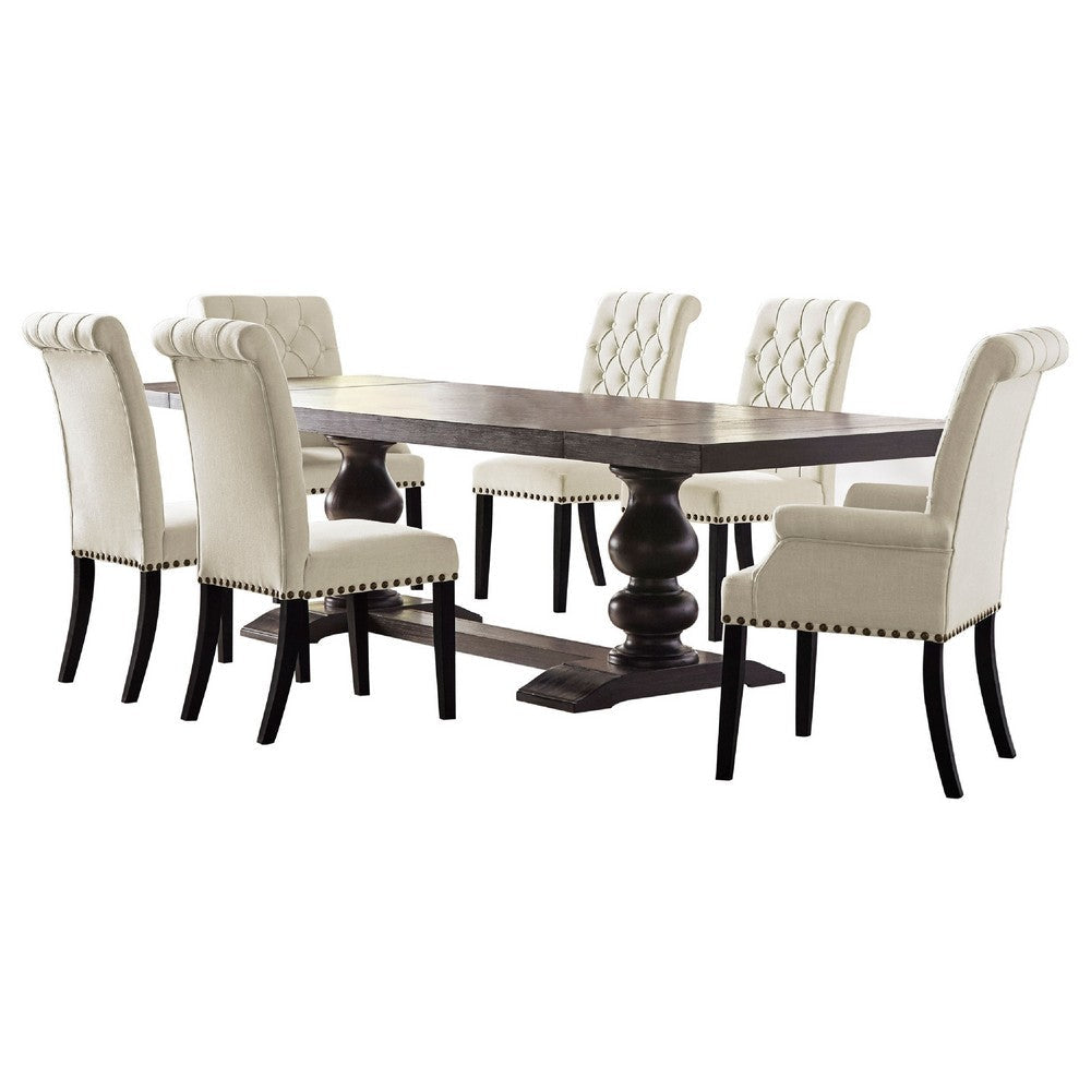 Phelly 7pc Dining Set | 95-123" Extendable Table | Beige Black