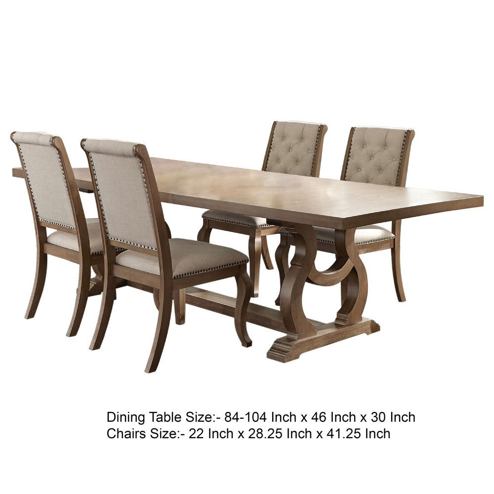 Sev 5pc Dining Table Set | 84-104’’ Top | 4 Cream Fabric Chairs | Barley BM338072