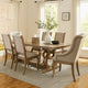 Sev 7pc Dining Table Set | 84-104" Top | 6 Cream Fabric Chairs | Barley Brown