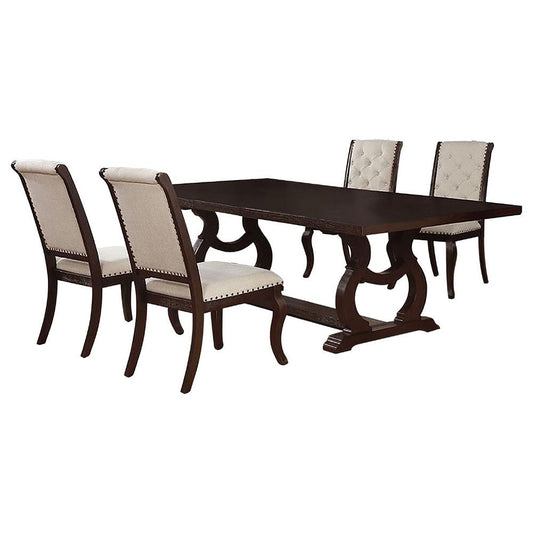 Sev 5pc Dining Table Set | 84-104" Top | 4 Cream Velvet Chairs | Java Brown