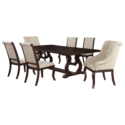 Sev 7pc Dining Table Set | 84-104" Top | 6 Cream Velvet Chairs | Java Brown