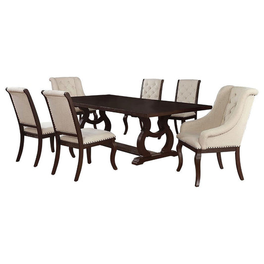 Sev 7pc Dining Table Set | 84-104" Top | 6 Cream Velvet Chairs | Java Brown