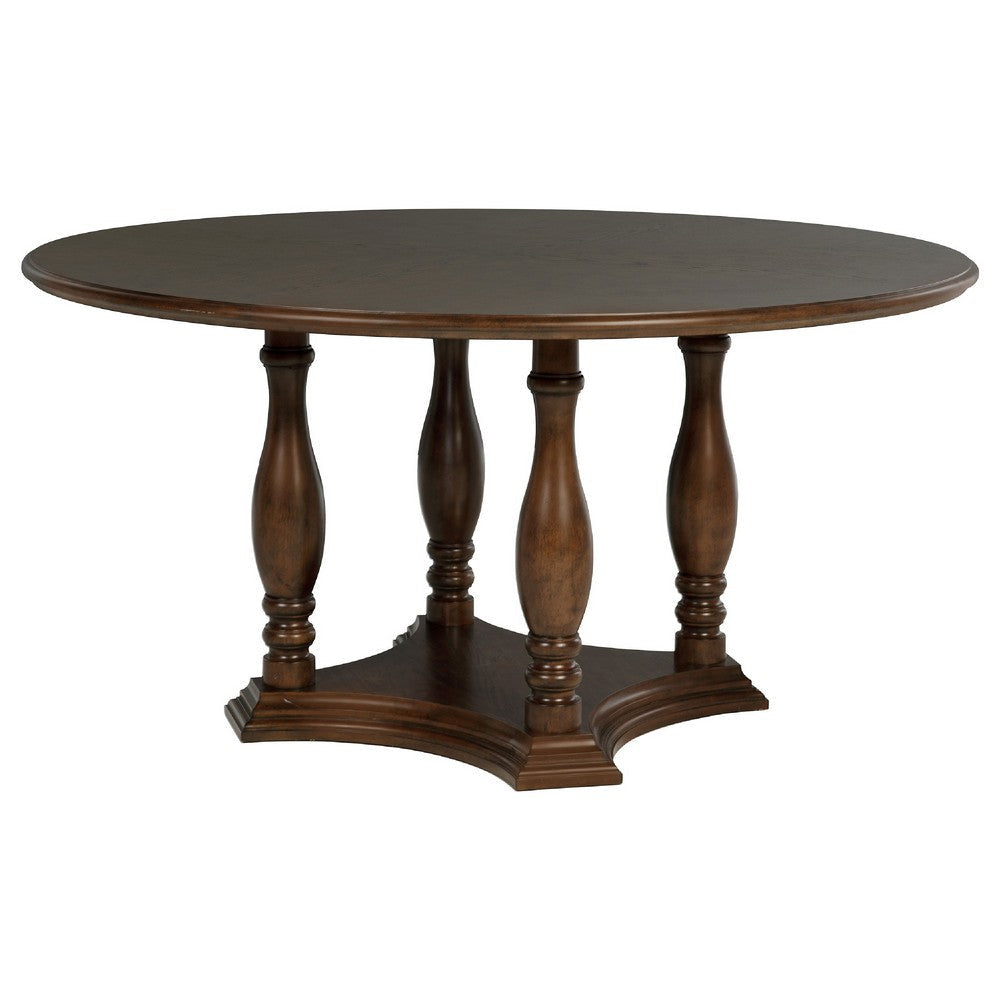 Monta 5pc Round Dining Table Set Ivory Fabric Cherry Brown Wood BM338078