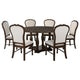Monta 7pc Round Dining Table Set, Ivory Fabric, Cherry Brown Wood