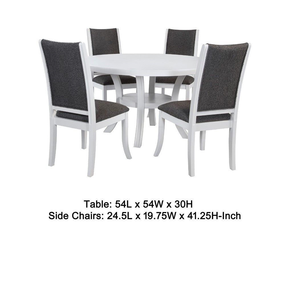 Judy 5pc Round Dining Table Set | Flared Legs | Gray Fabric | White BM338080