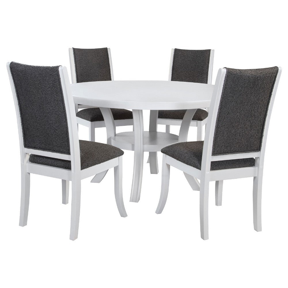 Judy 5pc Round Dining Table Set | Flared Legs | Gray Fabric | White