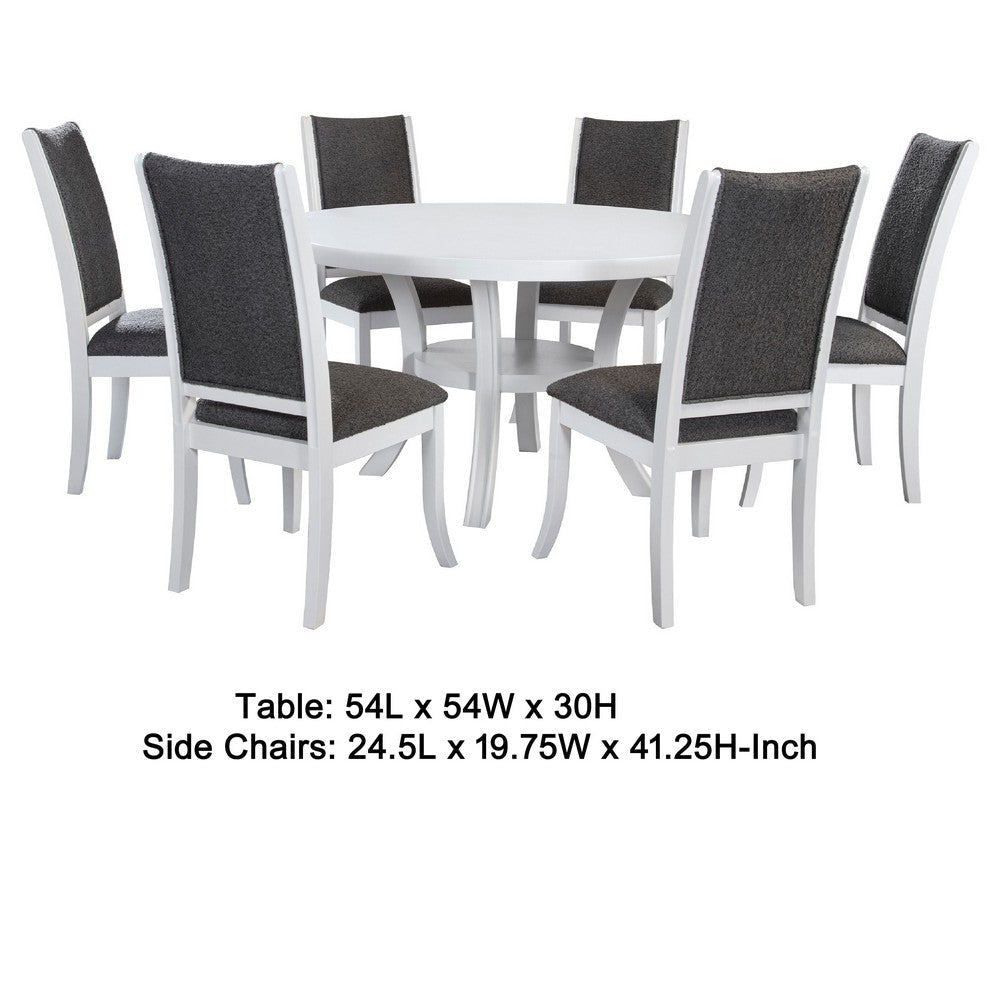 Judy 7pc Round Dining Table Set | Flared Legs | Gray Fabric | White BM338081