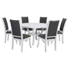Judy 7pc Round Dining Table Set | Flared Legs | Gray Fabric | White
