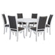 Judy 7pc Round Dining Table Set | Flared Legs | Gray Fabric | White