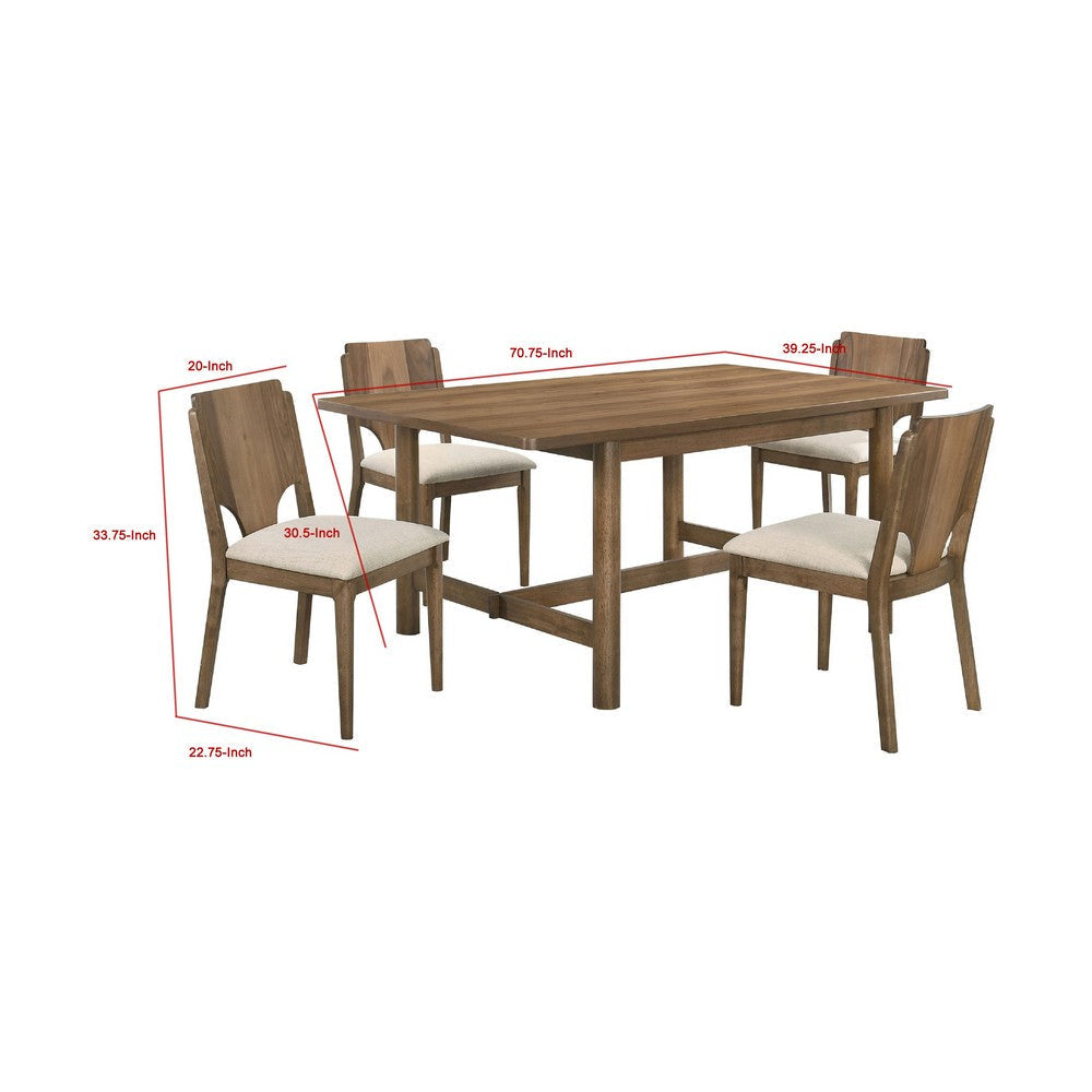 Billie 5pc Dining Table and 4 Chairs Set | Rich Walnut Brown and Beige BM338085