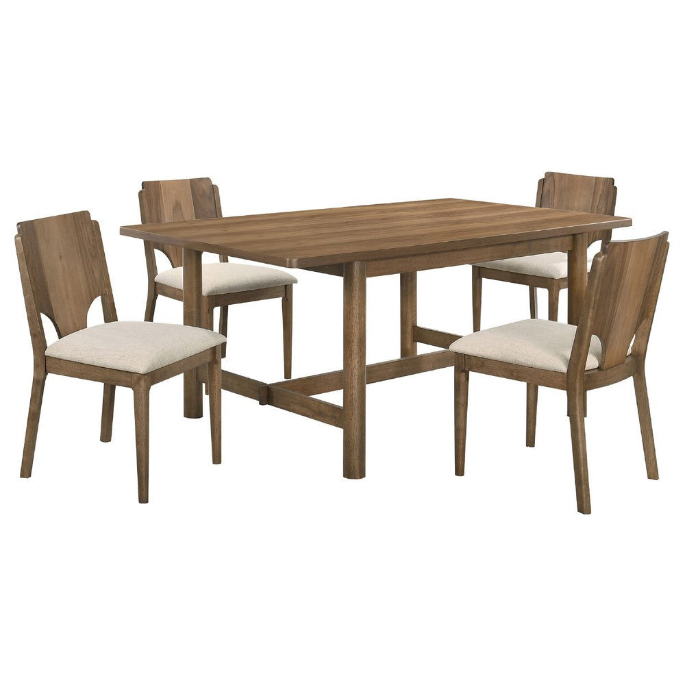 Billie 5pc Dining Table and 4 Chairs Set | Rich Walnut Brown and Beige