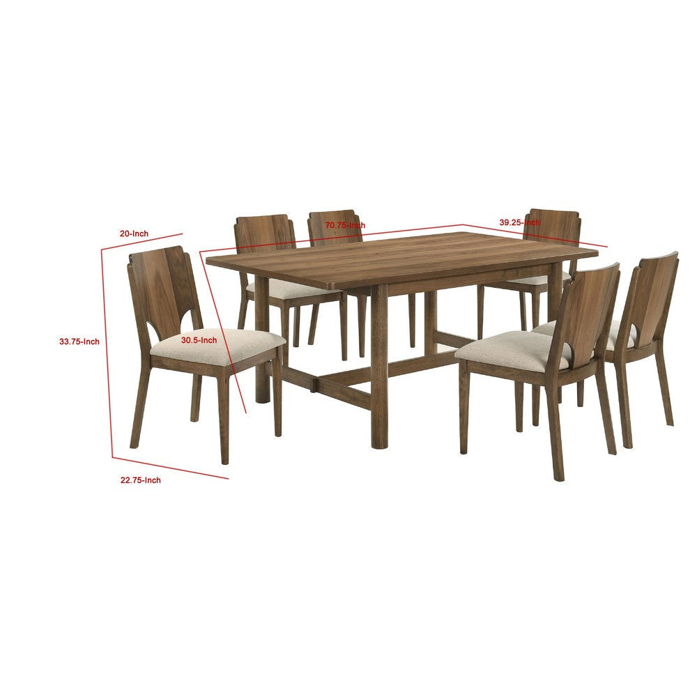 Billie 7pc Dining Table and 6 Chairs Set | Rich Walnut Brown and Beige BM338086