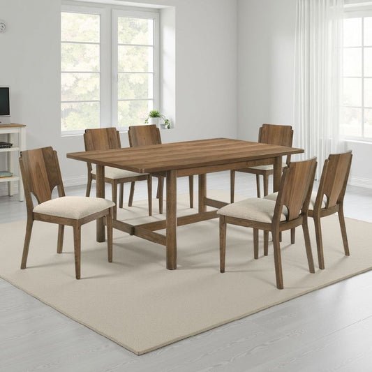 Billie 7pc Dining Table and 6 Chairs Set | Rich Walnut Brown and Beige
