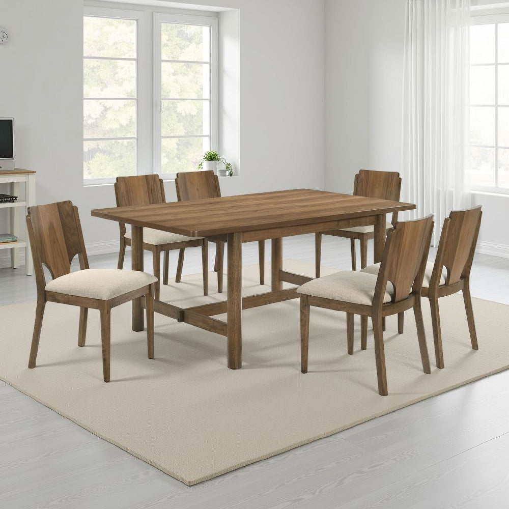 Billie 7pc Dining Table and 6 Chairs Set | Rich Walnut Brown and Beige