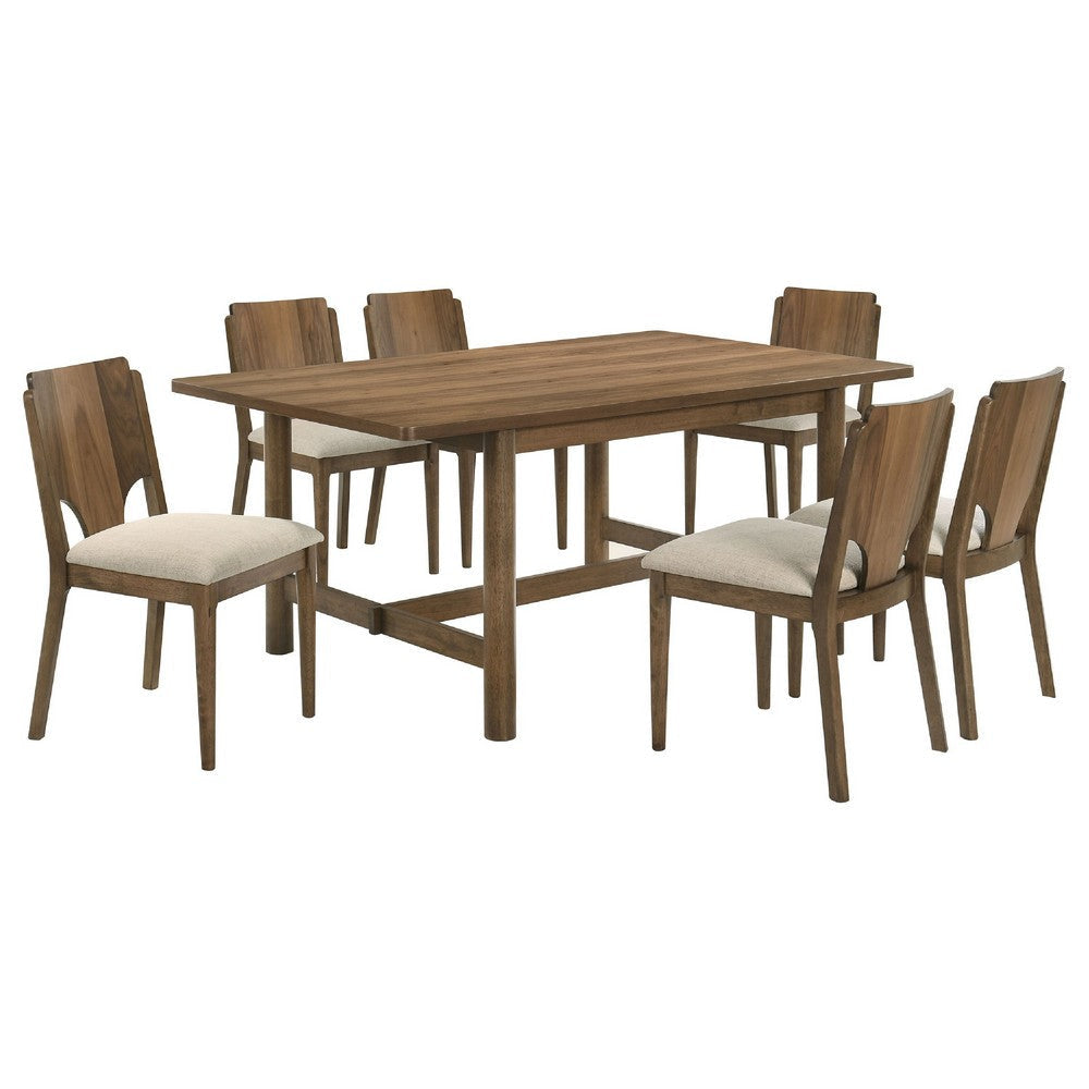 Billie 7pc Dining Table and 6 Chairs Set | Rich Walnut Brown and Beige