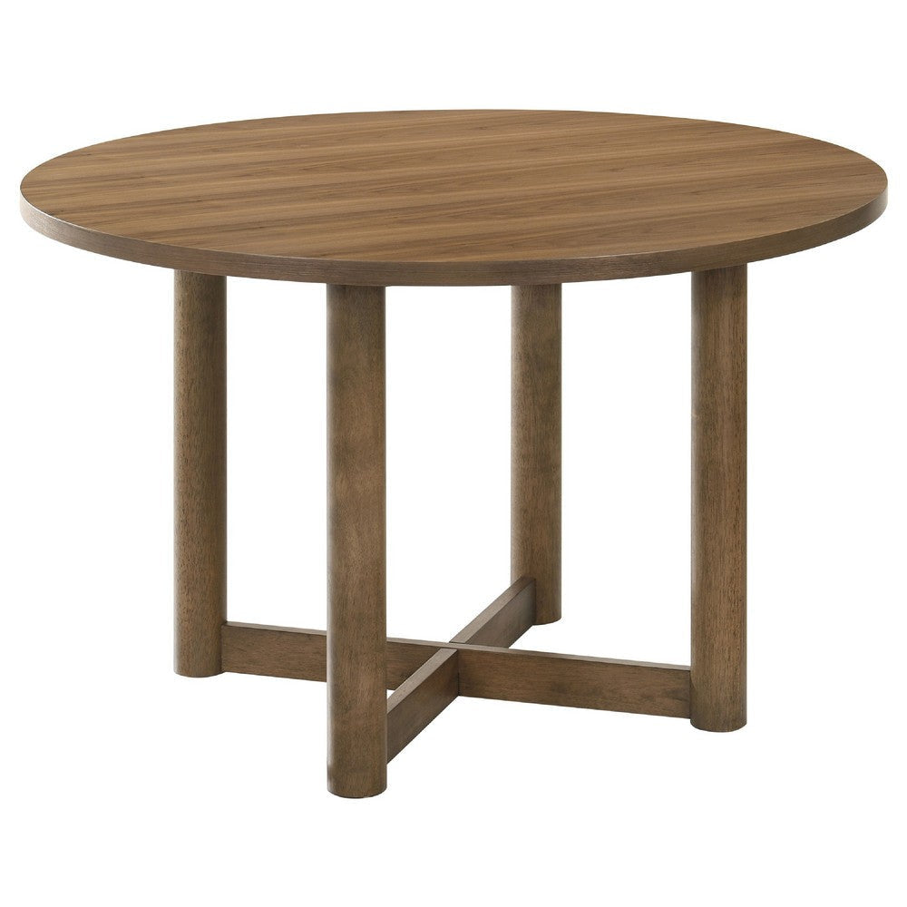 Billie 5pc Round Dining Table and 4 Chairs Set | Walnut Brown & Beige BM338087