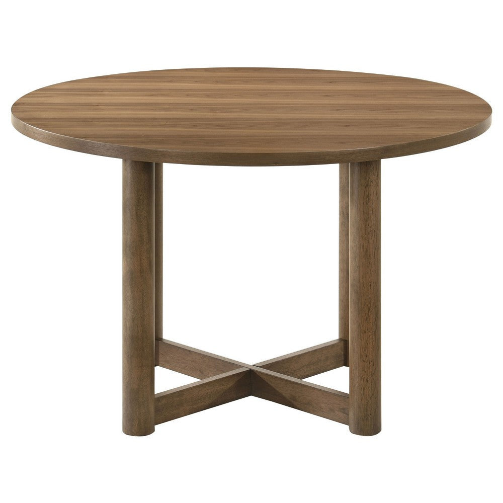 Billie 5pc Round Dining Table and 4 Chairs Set | Walnut Brown & Beige BM338087