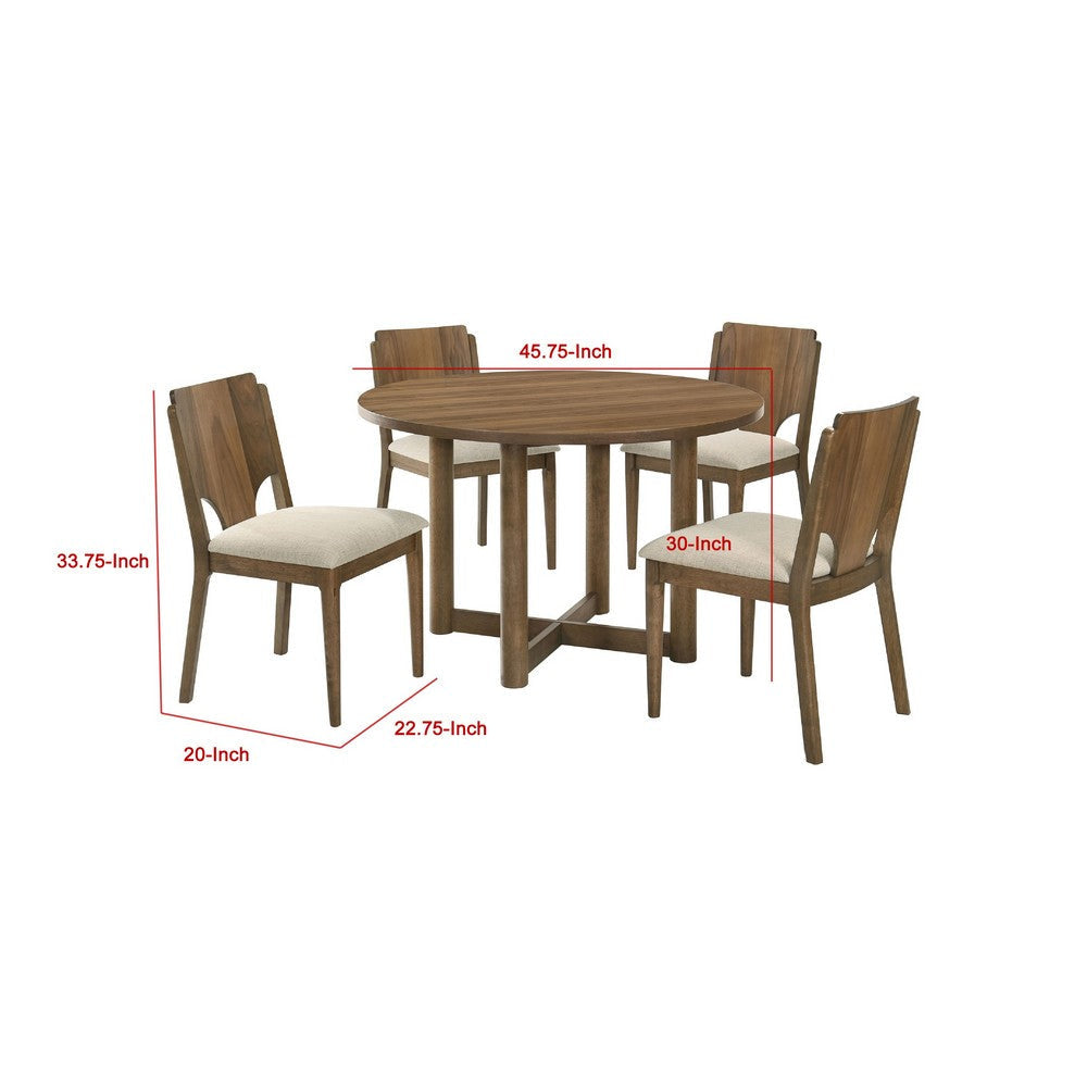 Billie 5pc Round Dining Table and 4 Chairs Set | Walnut Brown & Beige BM338087