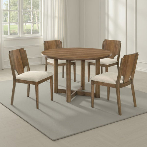 Billie 5pc Round Dining Table and 4 Chairs Set | Walnut Brown & Beige