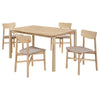 Rida 5pc Dining Table Set w 4 Tan Brown Upholstered Chairs | White Washed