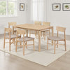 Rida 7pc Dining Table Set w 6 Tan Brown Upholstered Chairs | White Washed