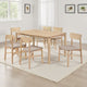 Rida 7pc Dining Table Set w 6 Tan Brown Upholstered Chairs | White Washed