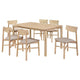 Rida 7pc Dining Table Set w 6 Tan Brown Upholstered Chairs | White Washed