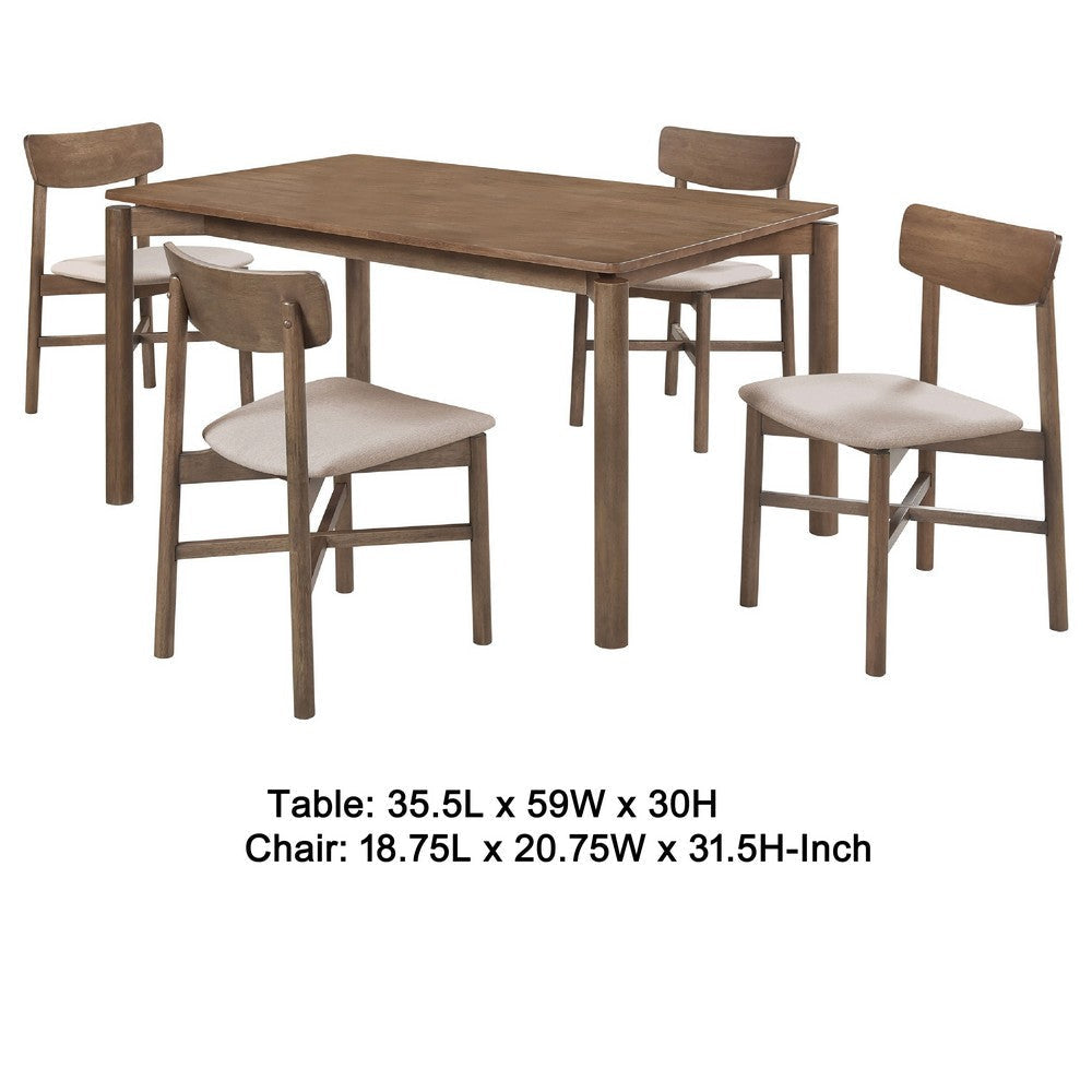 Rida 5pc Dining Table Set w 4 Upholstered Chairs | Natural Walnut Brown BM338090