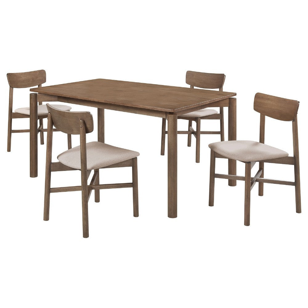 Rida 5pc Dining Table Set w 4 Upholstered Chairs | Natural Walnut Brown