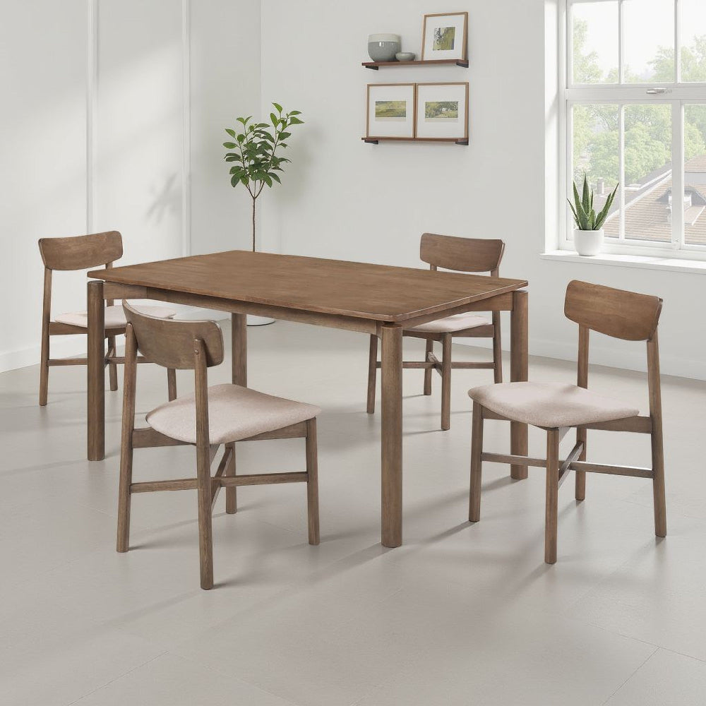 Rida 5pc Dining Table Set w 4 Upholstered Chairs | Natural Walnut Brown