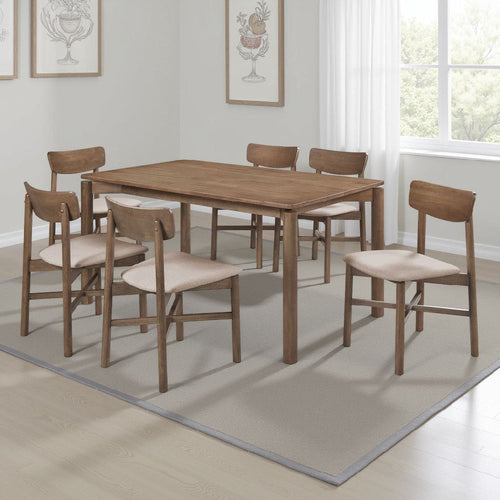 Rida 7pc Dining Table Set w 6 Upholstered Chairs | Natural Walnut Brown