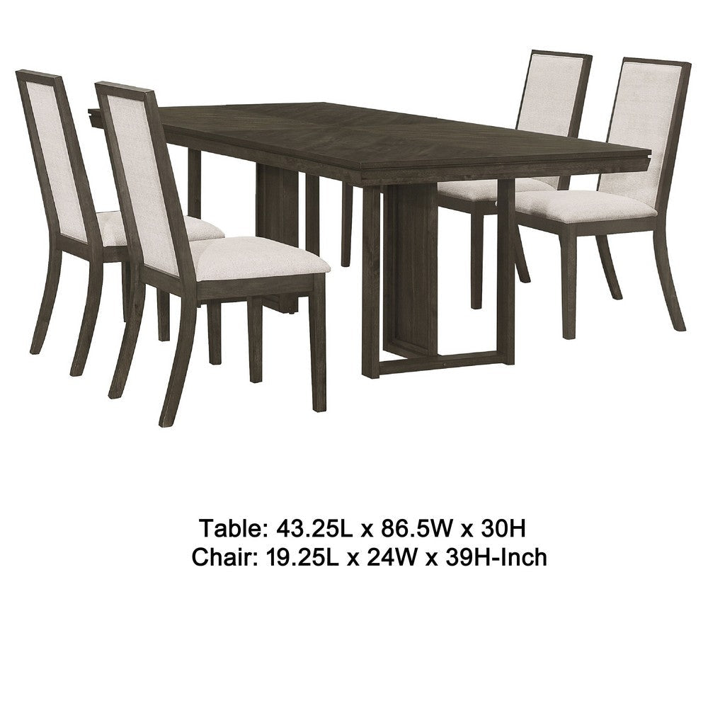 Cora 5pc Dining Table Set | Dark Gray Chevron Top | 4 Beige Chairs BM338092