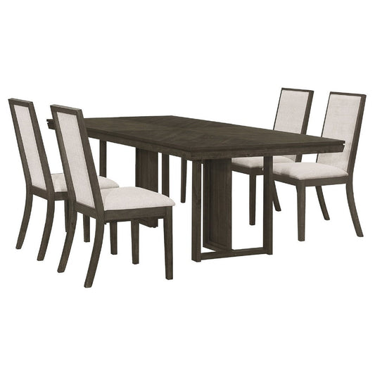 Cora 5pc Dining Table Set | Dark Gray Chevron Top | 4 Beige Chairs