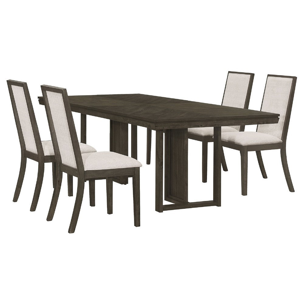 Cora 5pc Dining Table Set | Dark Gray Chevron Top | 4 Beige Chairs