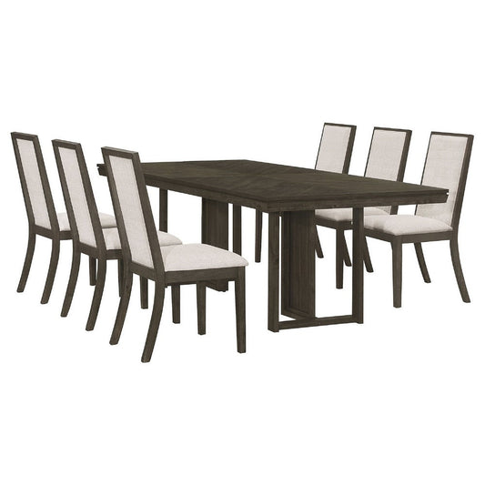 Cora 7pc Dining Table Set | Dark Gray Chevron Top | 6 Beige Chairs