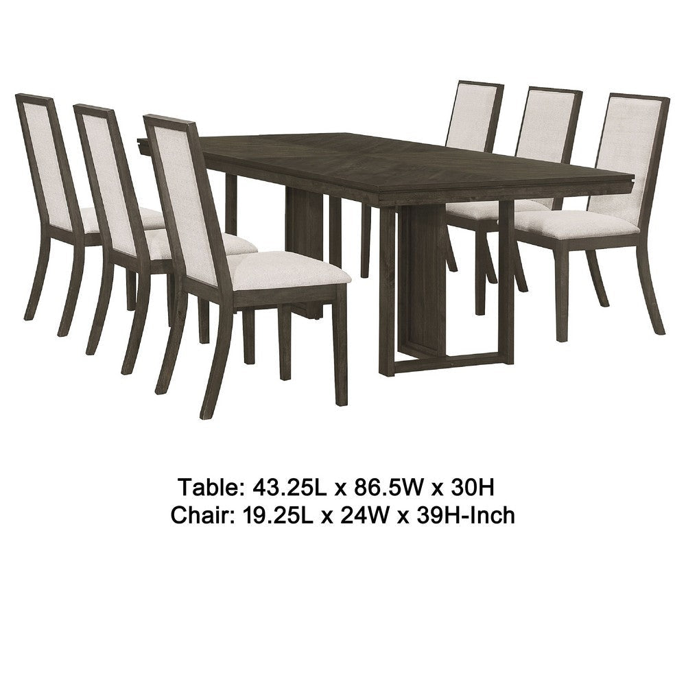 Cora 7pc Dining Table Set | Dark Gray Chevron Top | 6 Beige Chairs BM338093