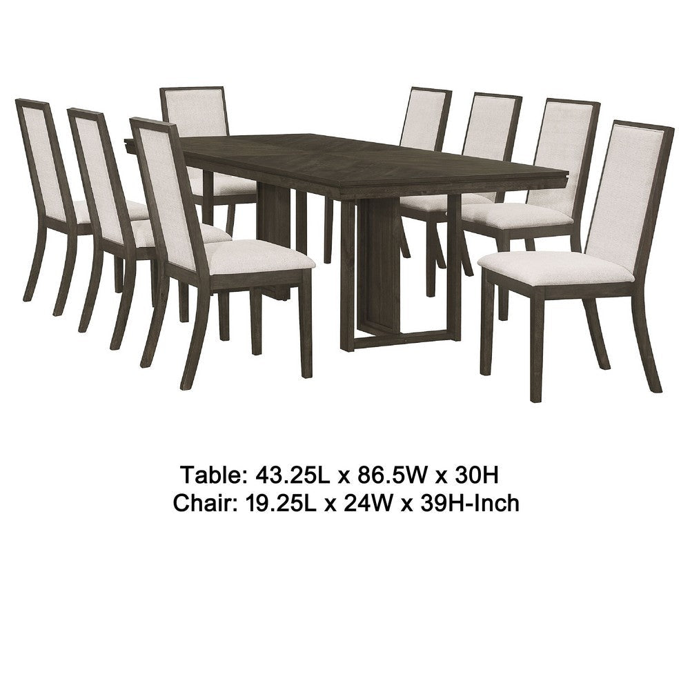 Cora 9pc Dining Table Set | Dark Gray Chevron Top | 8 Beige Chairs BM338094