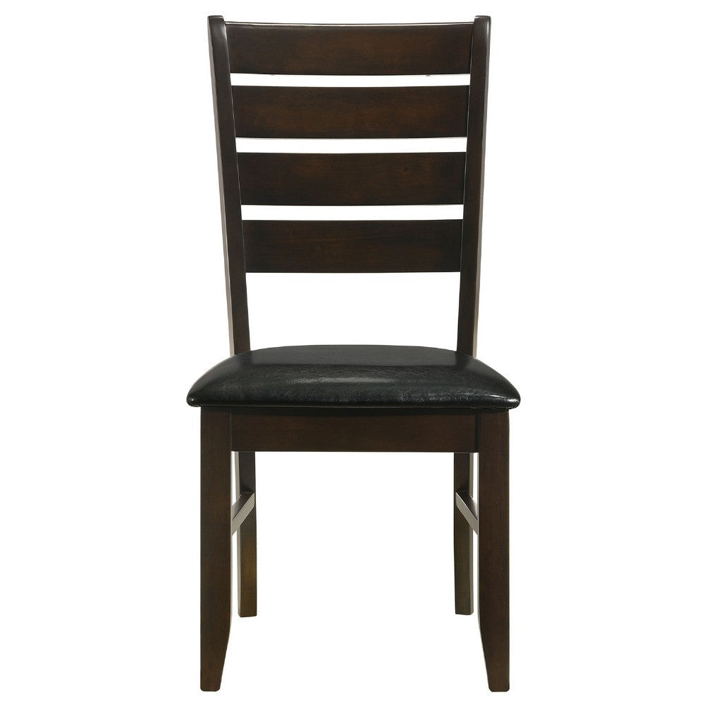 Diyi 5pc Dining Table & 4 Chairs Set w Ladder Back | Brown Faux Leather BM338097