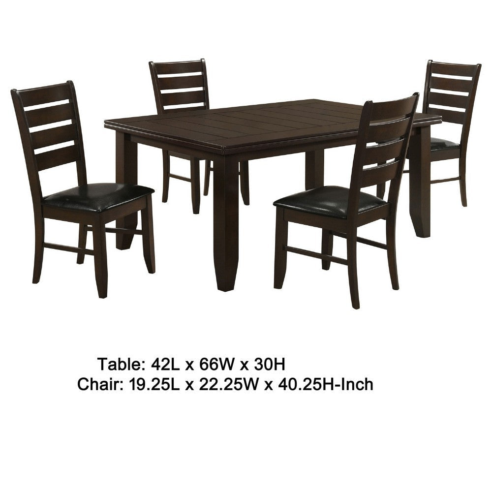 Diyi 5pc Dining Table & 4 Chairs Set w Ladder Back | Brown Faux Leather BM338097