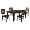 Diyi 5pc Dining Table & 4 Chairs Set w Ladder Back | Brown Faux Leather