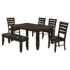 Diyi 6pc Dining Table 4 Chairs and Bench Set | Brown Faux Leather