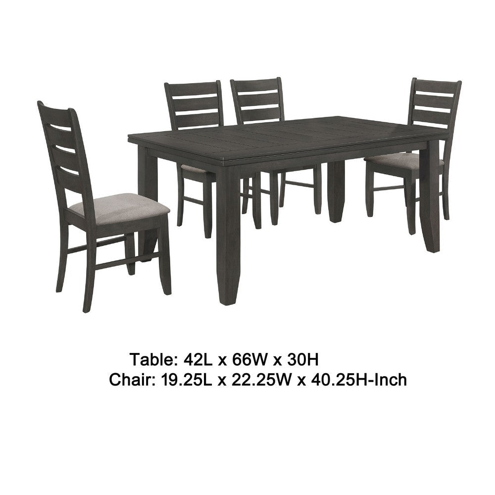 Diyi 5pc Dining Table & 4 Chairs Set w Dark Gray Seats and Ladder Back BM338099