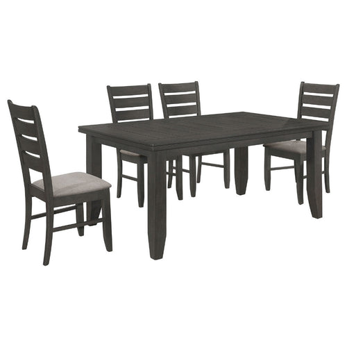 Diyi 5pc Dining Table & 4 Chairs Set w Dark Gray Seats and Ladder Back