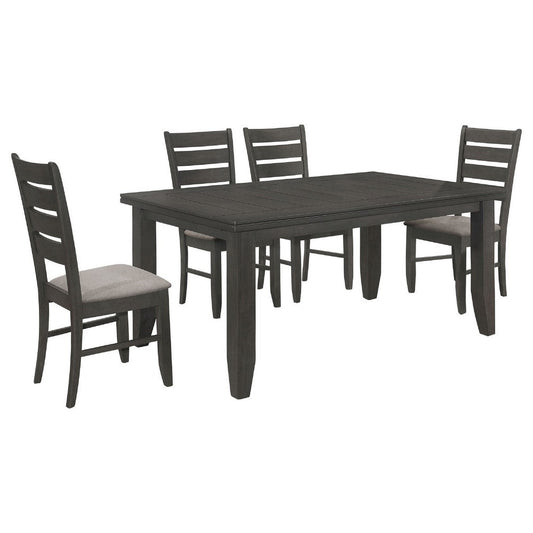 Diyi 5pc Dining Table & 4 Chairs Set w Dark Gray Seats and Ladder Back