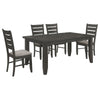 Diyi 5pc Dining Table & 4 Chairs Set w Dark Gray Seats and Ladder Back