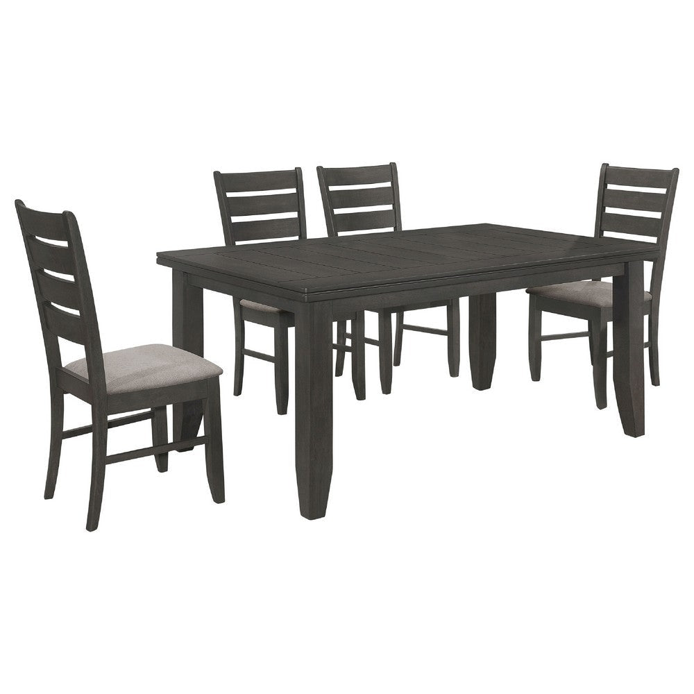 Diyi 5pc Dining Table & 4 Chairs Set w Dark Gray Seats and Ladder Back