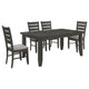 Diyi 5pc Dining Table & 4 Chairs Set w Dark Gray Seats and Ladder Back