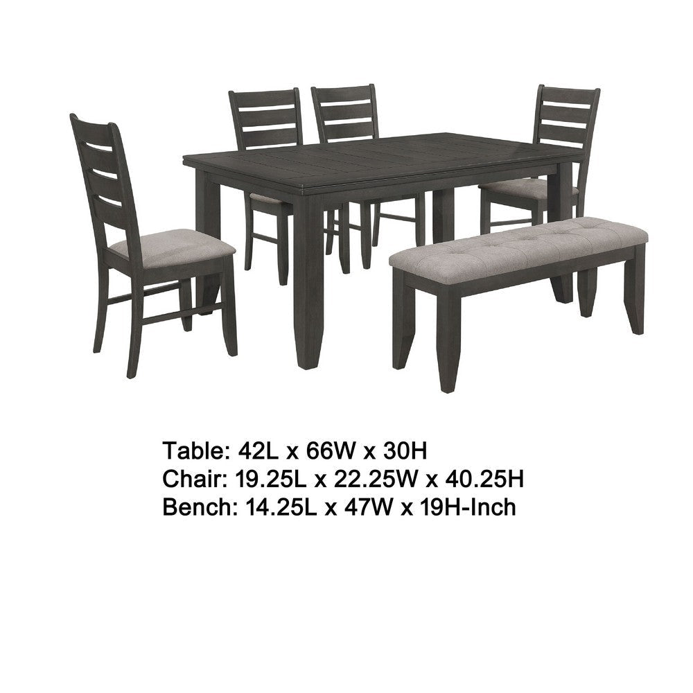 Diyi 6pc Dining Table Bench and 4 Chairs Set w Dark Gray Seats BM338100