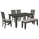 Diyi 6pc Dining Table,  Bench, and 4 Chairs Set w Dark Gray Seats